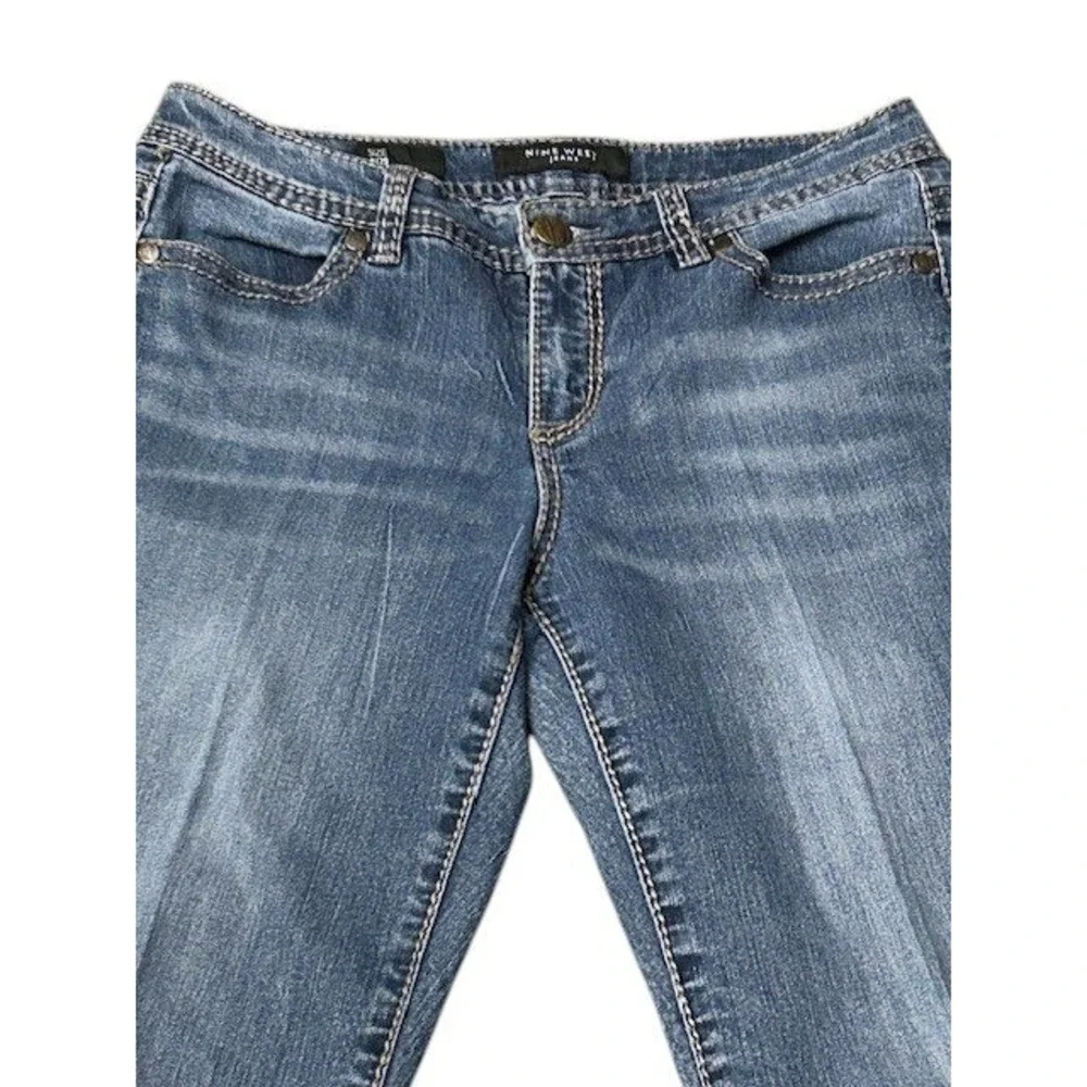 Nine West Cropped Jeans Womens Sz 8/29 Blue Denim Embroidered Sequin Back Pocket